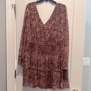 1STATE PYTHON PRINT LONG SLEEVE MINI DRESS WITH FLOUNCE HEM